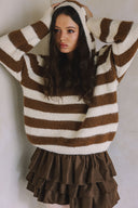 COZY STRIPED KNIT HENLEY SOFT SWEATER MATCH SKIRT S0039