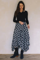 ASYMMETRICAL PLAID MAXI SKIRT MATCH WITH TOP T0027 AND JACKET J0038