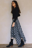ASYMMETRICAL PLAID MAXI SKIRT MATCH WITH TOP T0027 AND JACKET J0038