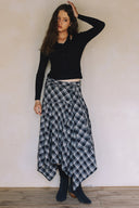 ASYMMETRICAL PLAID MAXI SKIRT MATCH WITH TOP T0027 AND JACKET J0038