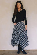 ASYMMETRICAL PLAID MAXI SKIRT MATCH WITH TOP T0027 AND JACKET J0038
