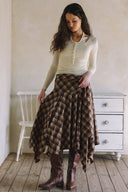 ASYMMETRICAL PLAID MAXI SKIRT MATCH WITH TOP T0027 AND JACKET J0038