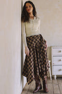 ASYMMETRICAL PLAID MAXI SKIRT MATCH WITH TOP T0027 AND JACKET J0038