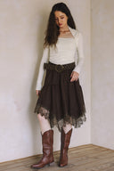 LONG SLEEVE SQUARE NECK TOP MATCH SKIRT S0017